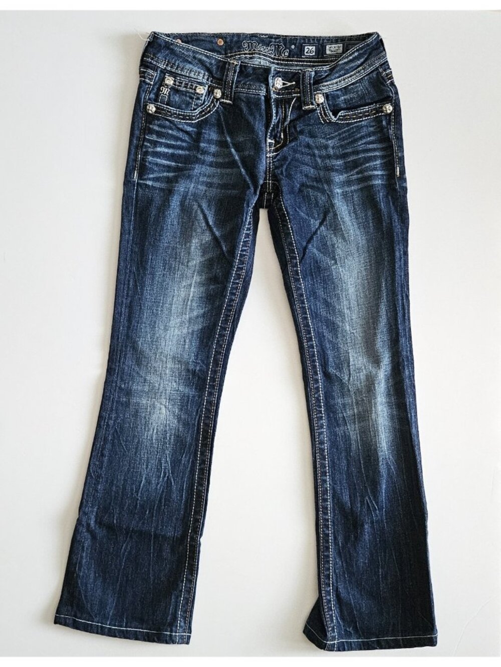 Miss Me 26 Jeans Low Rise JP5307B7 Boot Bling Pocket Jeans Distressed